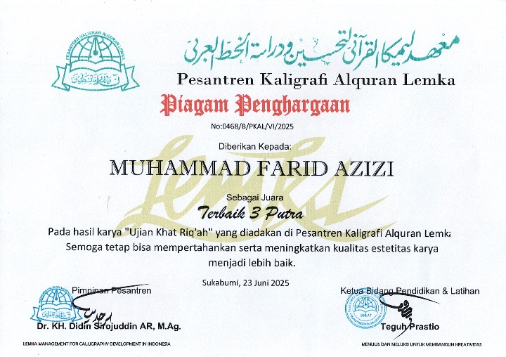 Juara 3 kelas Khat Riq'ah